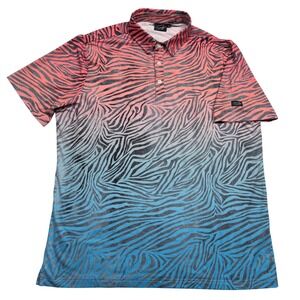 Sunday Swagger Polo Mens XL Pink Blue Zebra Print Ombre Short Sleeve Golf Shirt